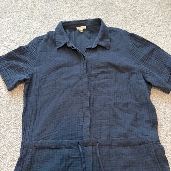 Eileen Fisher Cotton Gauze Jumpsuit Womens S Blue Beach Casual Short Sleeve - Picture 2 of 10